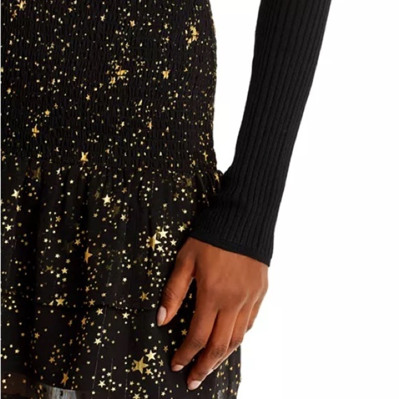 AQUA metallic golden stars and black 2 piece set - blouse S and smock skirt M. - Picture 10 of 15